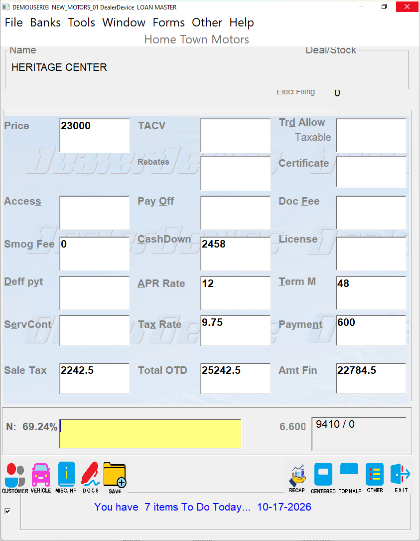 Complete DealerDevice Loan Master screen on a smartphone